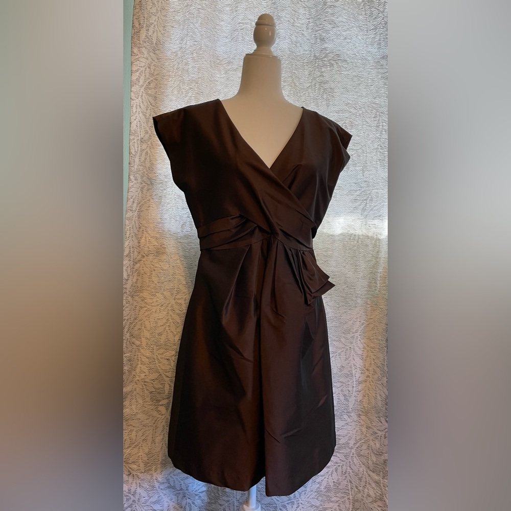 Brown Wrap V-Neck Knee-Length Dress